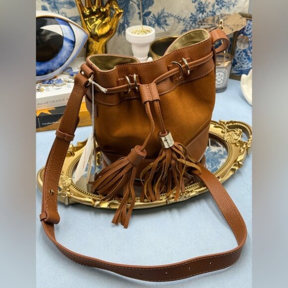 🆕 SEE BY CHLOE 🧿 NWT Vicki Bucket Bag, Caramello Leather & Suede - Picture 10 of 16